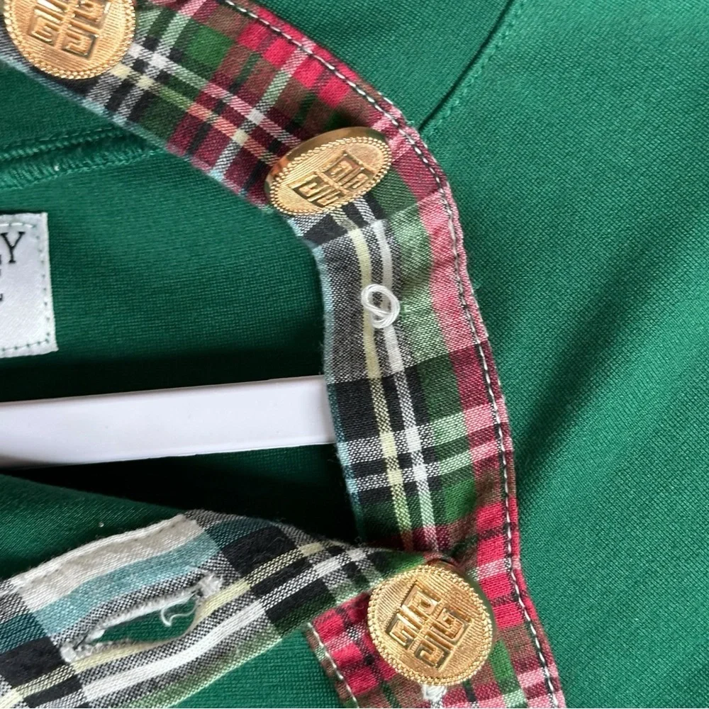 Holly Shae Emerald Green Plaid Trim Holiday Preppy 3/4 Sleeve Top Women Size S/M - Picture 8 of 8